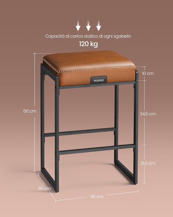 Set of 2 Mid-Century Faux Leather Bar Stools - Karrari