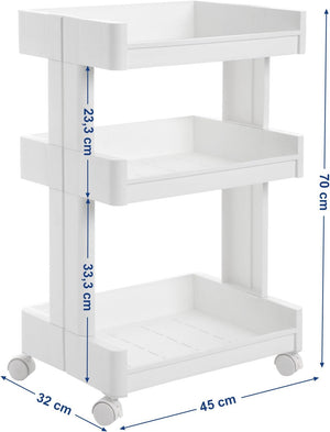 3-Tier Plastic Rolling Storage Cart with Wheels, White - Karrari