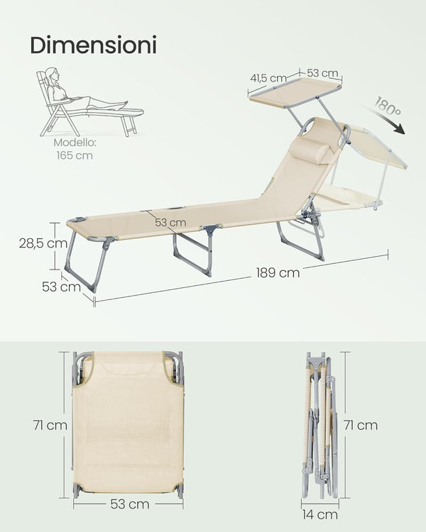 Sun Lounger with Adjustable Backrest & Sun Shade (Set of 2)