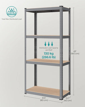 Heavy-Duty Storage Shelving - Steel Frame with 4 Adjustable Shelves (40x80x160cm) - Karrari