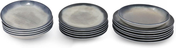 Elegant 18 Piece Dinner Service 100% Porcelain Dark Blue & Brown