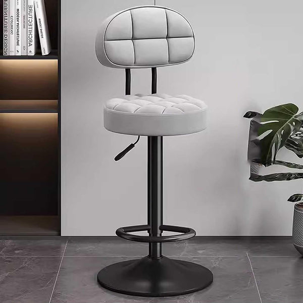 Adjustable Bar Stool – Tufted Seat with Backrest & Black Base (Set of 2) - Karrari
