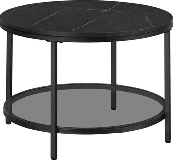 Coffee Table, Living Room Table, Sofa Cocktail Table Faux Marble Round, Tempered Glass Storage Shelf