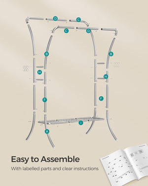 Silver Metal Clothes Rack with Shelf & Hooks - Karrari