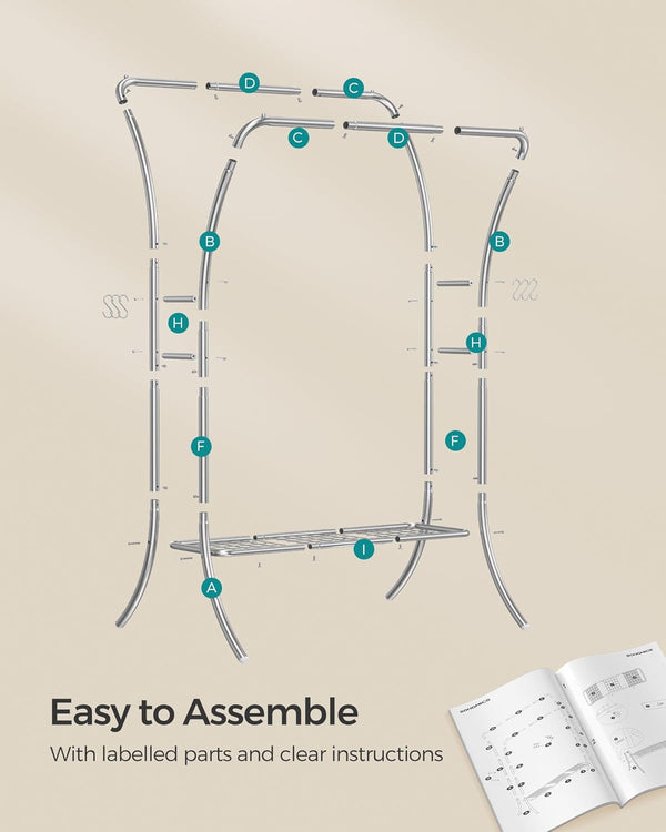 Silver Metal Clothes Rack with Shelf & Hooks - Karrari