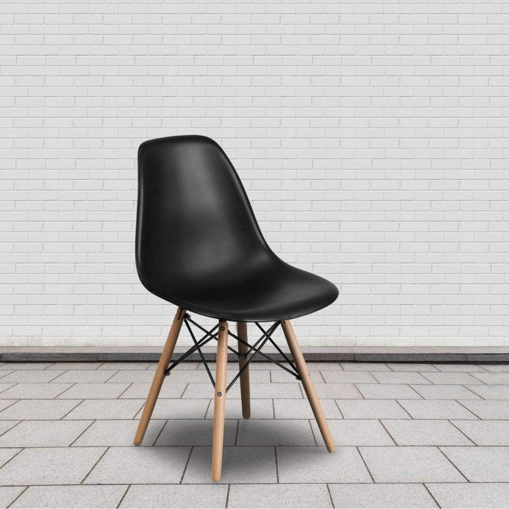 Set of 2 Modern Black Dining Chairs with Wood Legs