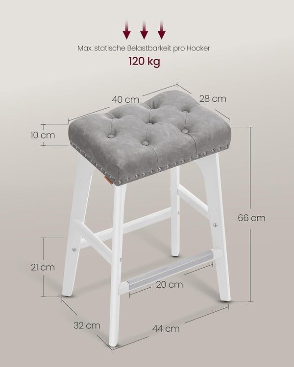 Set of 2 Faux Leather Bar Stools with Buttons & Rivets - Karrari