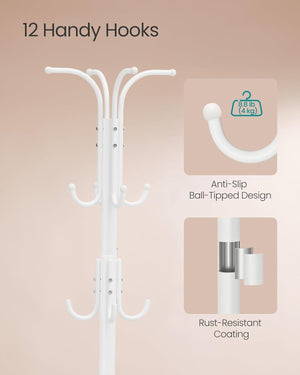 Metal Coat Stand with 12 Hooks & Umbrella Holder