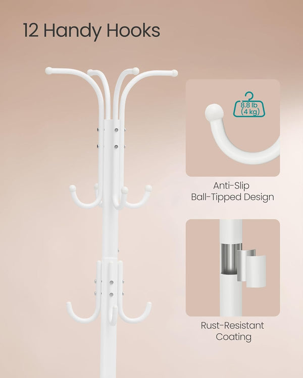 Metal Coat Stand with 12 Hooks & Umbrella Holder