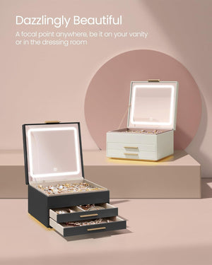 3-Layer Jewellery Box with Mirror & LED Lights