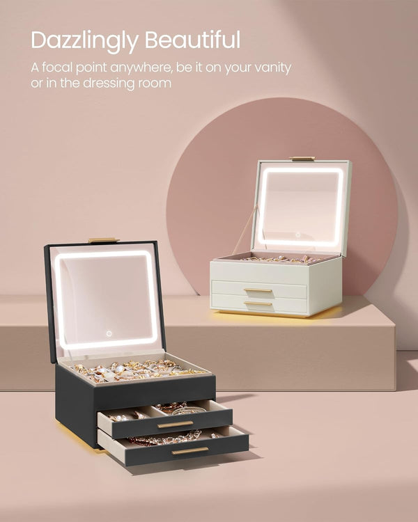 3-Layer Jewellery Box with Mirror & LED Lights