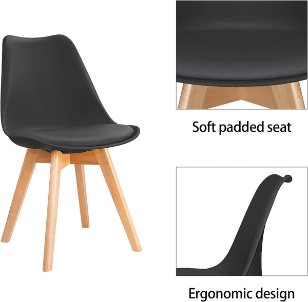 Dining Chairs Mid Century Modern DSW Chair Upholstered Side Kitchen Chairs with Wood Leg and Soft Padded Cushion for Kitchen, Dining, Bedroom, Living Room Set of 4 (Black) - Karrari