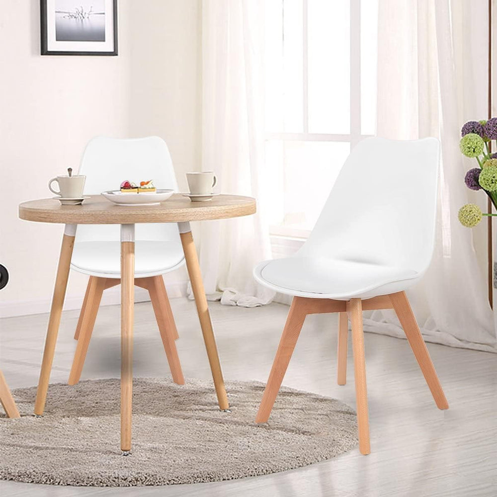 Set of 2 Modern Dining Chairs with Padded Seat & Wood Legs