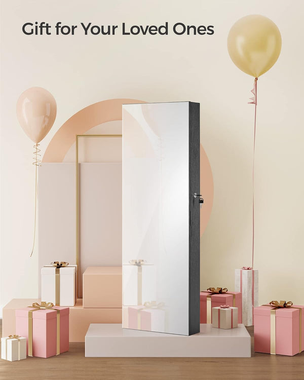 Wall Mounted Lockable Jewellery Cabinet with Mirror