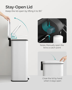 40L White Steel Pedal Bin with Lid (15 Bags Included) - Karrari