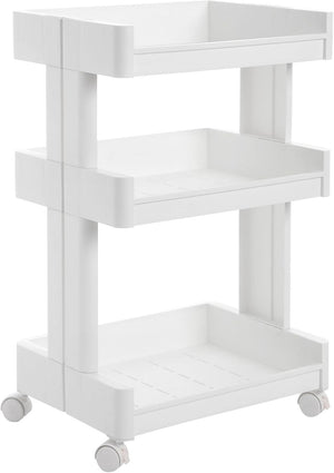 3-Tier Plastic Rolling Storage Cart with Wheels, White - Karrari
