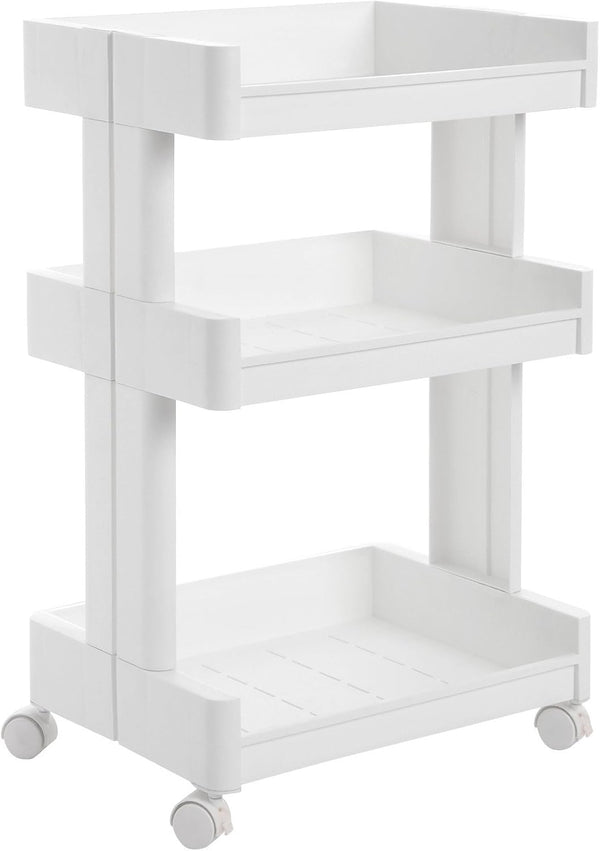 3-Tier Plastic Rolling Storage Cart with Wheels, White - Karrari