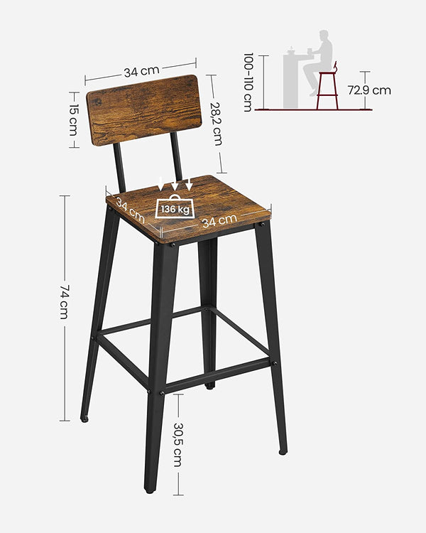 Set of 2 Bar Stools with Backrests - Karrari