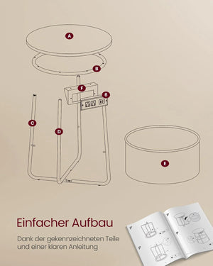 Round Side Table with Charging Station & Basket