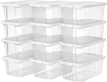 Set of 12 Shoe Boxes Containers with Lids, Versatile Stackable