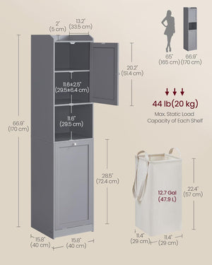 Tall Bathroom Storage Cabinet with Laundry Basket - Karrari