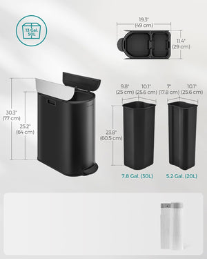 Slim Double Kitchen Bin – 30L + 20L Compartments