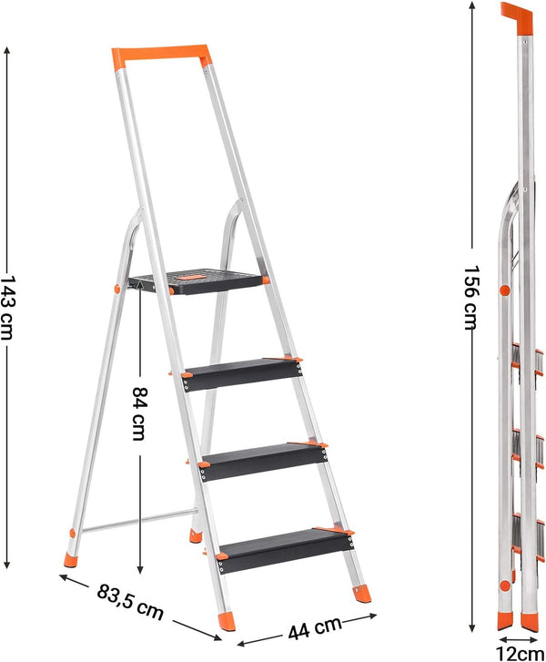 4-Step Aluminium Ladder (150kg, Non-Slip) - Karrari