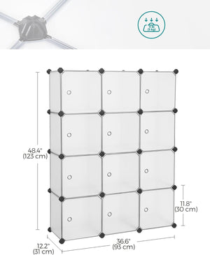 12-Cube Plastic Shoe Organizer with Doors - Karrari