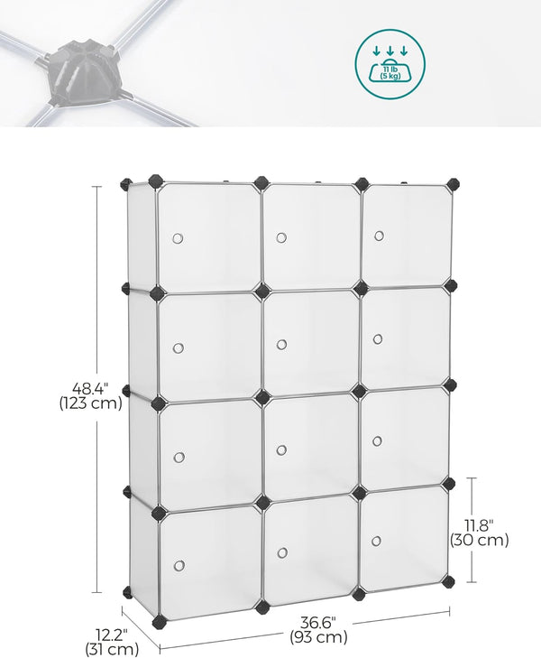 12-Cube Plastic Shoe Organizer with Doors - Karrari