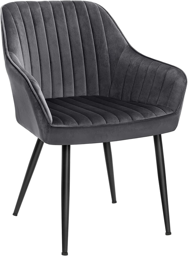 Grey Velvet Armchair Dining Chair – Metal Legs