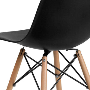 Modern Dining Chair Set, Shell with Wood Legs for Kitchen, Dining, Living Room, Set of 4, Black, 18.11" W x 20.28" D x 32.68" H - Karrari
