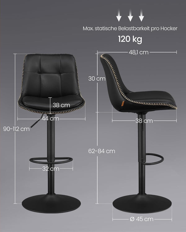 PU Leather Bar Stools with Backrest and Footrest (Set of 2)