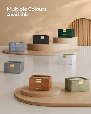 3-Layer Jewellery Box with Glass Lid & 2 Drawers