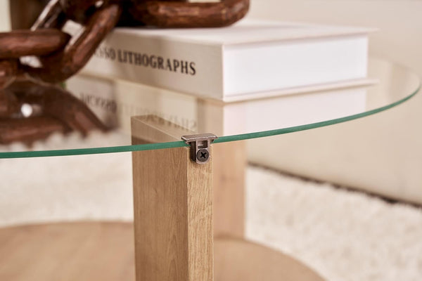 Stylish Coffee Table Tempered Glass Top - Sapphire Oak - Karrari