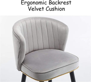 Velvet Bar Stools – Light Grey Upholstered with Black & Gold Legs(Set of 2) - Karrari