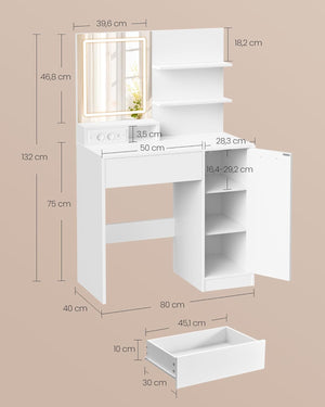 Dressing Table with LED Mirror, Drawer & Adjustable Shelves