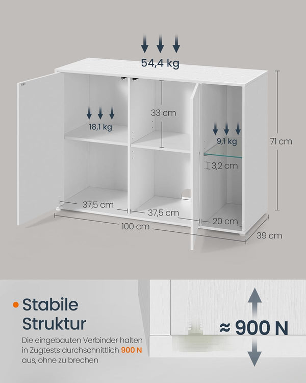 Sideboard Cabinet with Glass Shelf & LED Lighting - Karrari