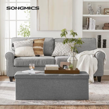 43 Inches Folding Storage Ottoman Bench, Storage Chest, Foot Rest Stool, Bedroom Bench with Storage, Light Gray