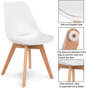 Dining Chairs Modern Home Dining Room Kitchen Waiting Room Armless Side Chair w/Padded Seat Wood Legs White (Set of 4) - Karrari