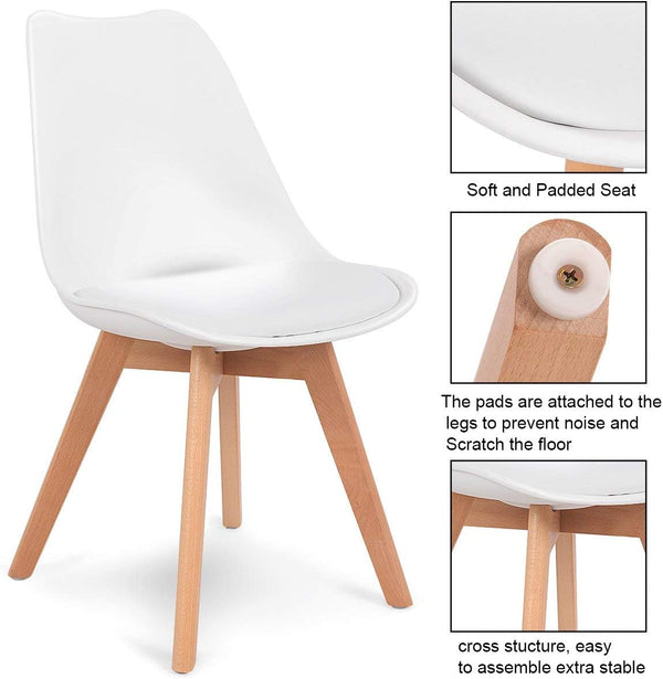 Dining Chairs Modern Home Dining Room Kitchen Waiting Room Armless Side Chair w/Padded Seat Wood Legs White (Set of 4) - Karrari