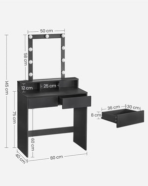 Vanity with Mirror, Lights, Drawers & Shelves