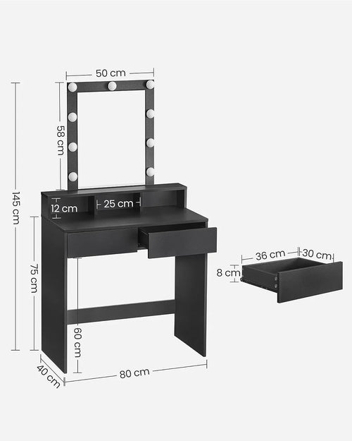 Vanity with Mirror, Lights, Drawers & Shelves