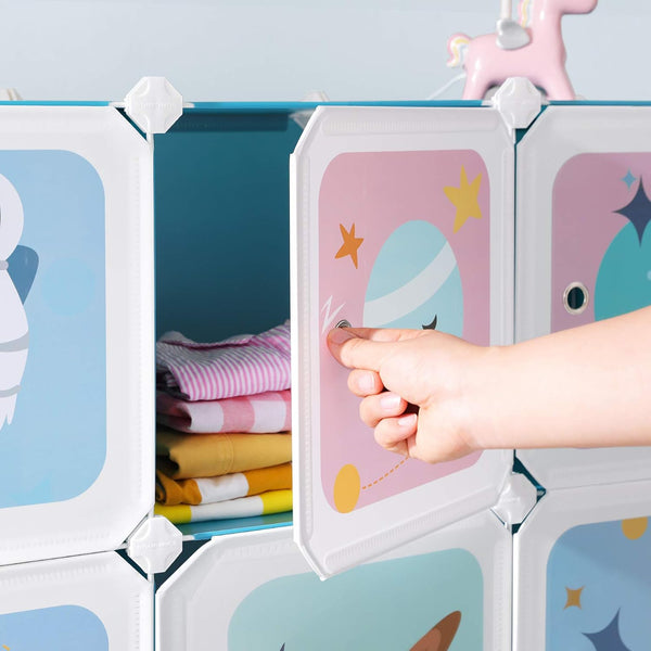 15-Cube Shelving System - Kids Storage Cabinet with Doors