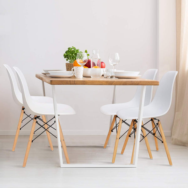 Modern Dining Chair Set of 4, Mid Century Modern DSW Chair, Side Chairs with Wooden Legs, Shell Lounge Plastic Chair for Kitchen, Dining, Bedroom, Living Room - Karrari