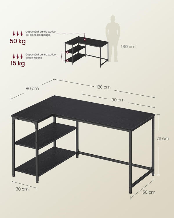 L-Shaped Computer Desk, Reversible Shelves - Karrari