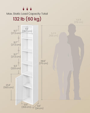 Freestanding Bookcase with Door – 6 Tiers