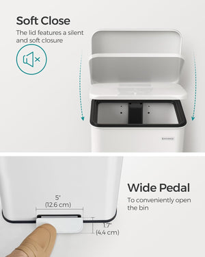 40L White Steel Pedal Bin with Lid (15 Bags Included) - Karrari