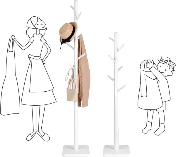 Adjustable Wooden Coat Rack with 8 Hooks