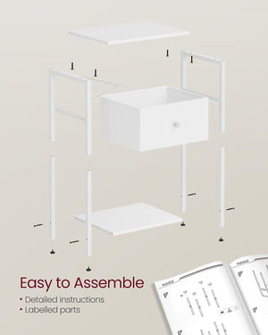 White Side Table with Fabric Drawer - Karrari