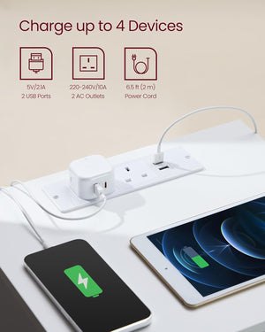 Nightstand with Charging Station – Drawers, AC & USB Ports